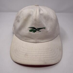 Vintage Reebok Hat Cap Strap Back White Green Embroidered Made in USA Mens 90s